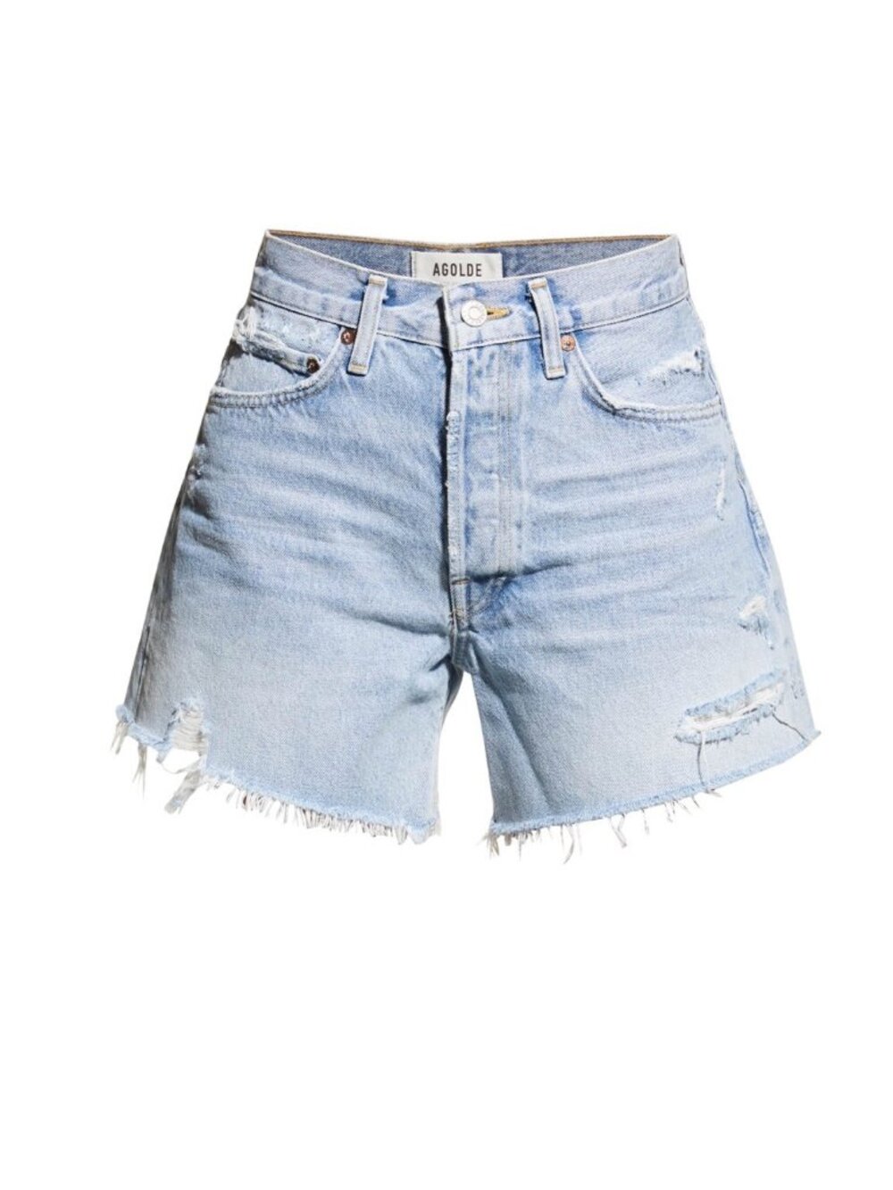 Agolde Parker Swapmeet Color Long Frayed Denim Shorts - Picture 3 of 8